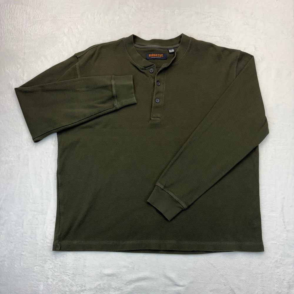 Ridgecut Toughwear Mens XL Olive Green Waffle Knit Henley Long Sleeve Shirt